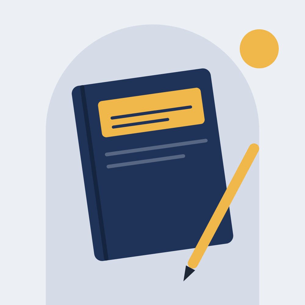 Illustration of a notebook and pencil