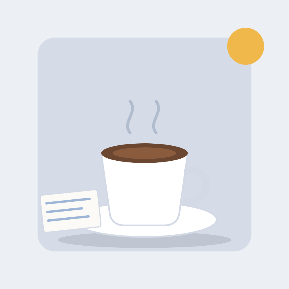 Illustration of a coffee cup and notes