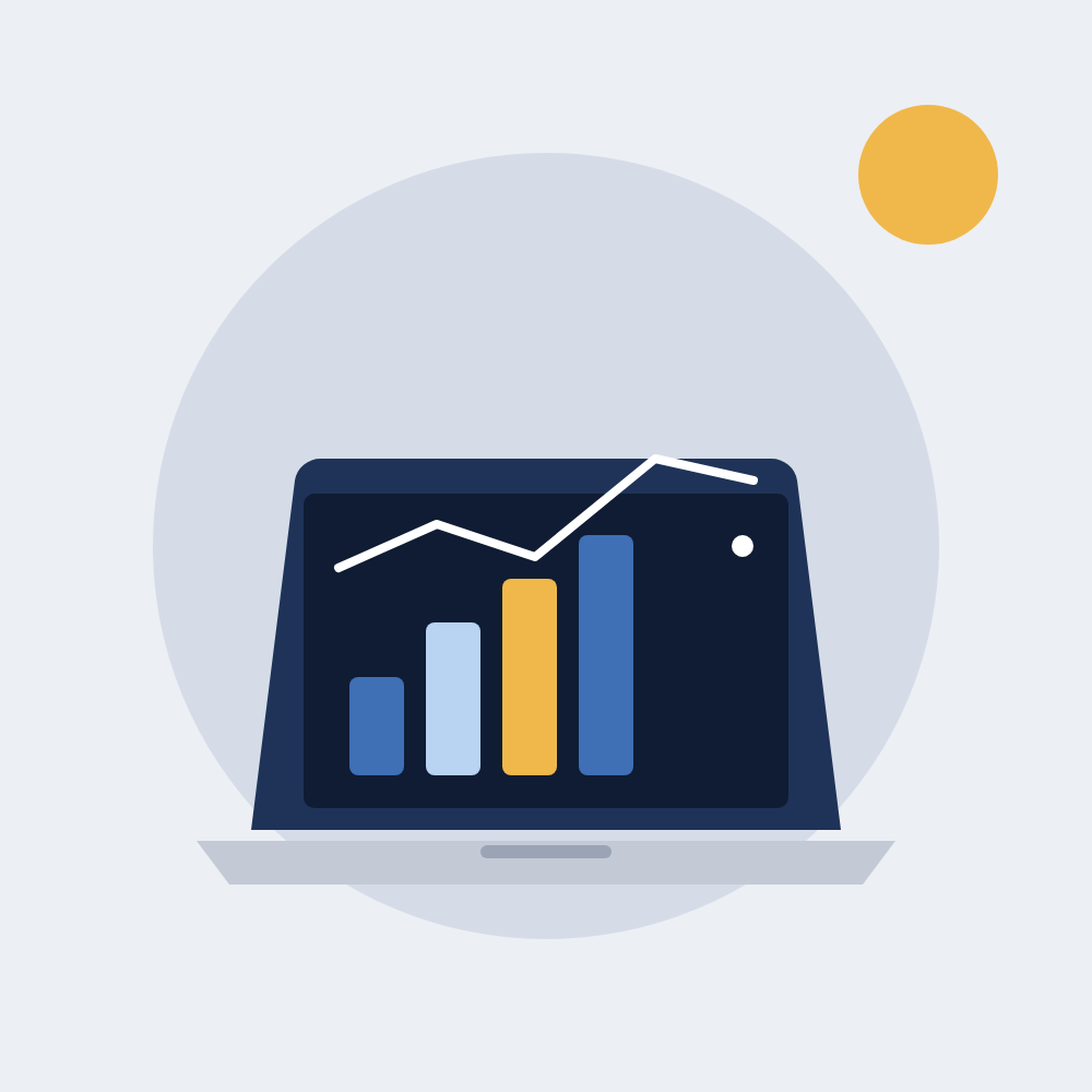 Illustration of a laptop showing a growth chart